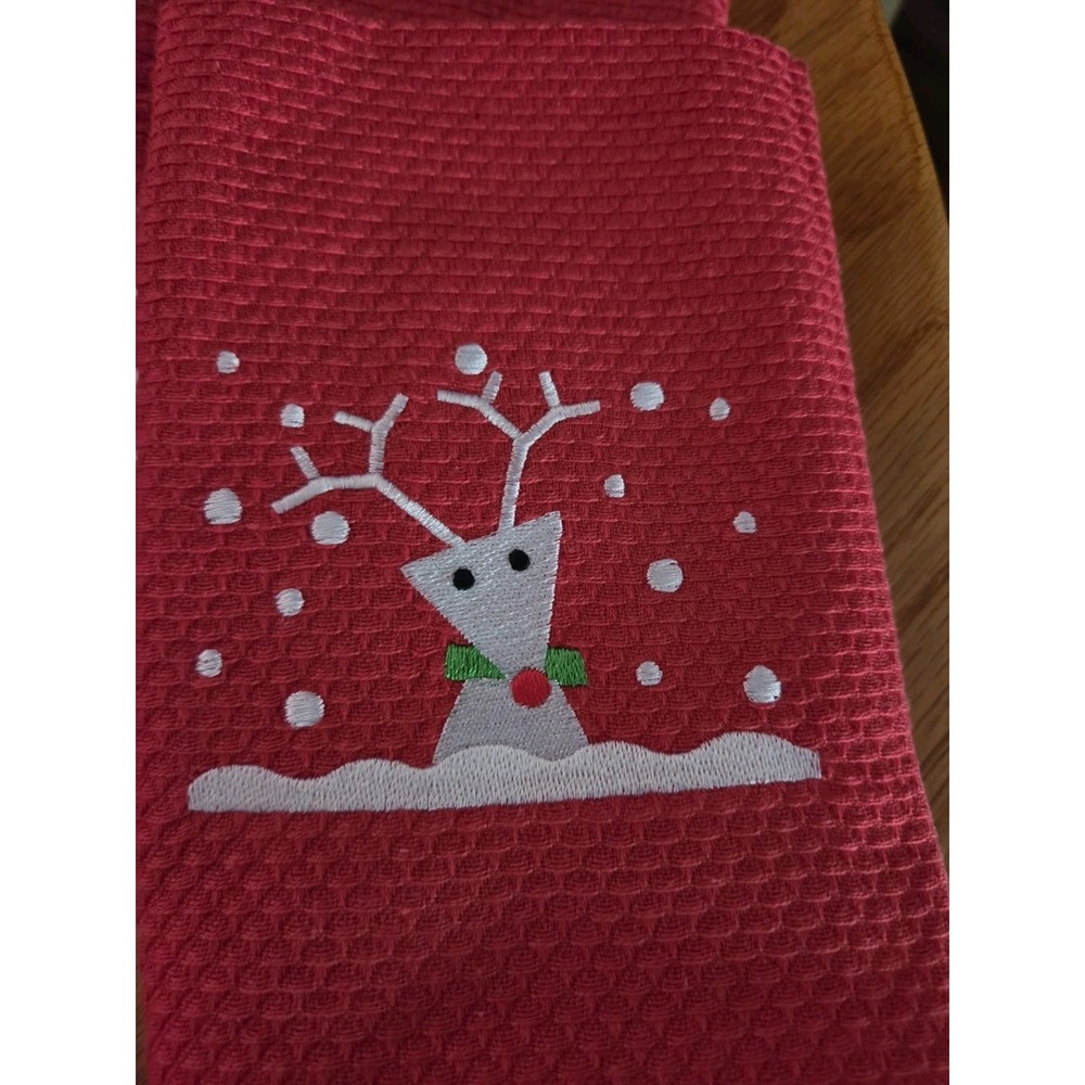 Crate & Barrel Christmas Reindeer Kitchen Set 2 Towels 4 Dishcloths 3 Oven Mitts - Picture 10 of 12